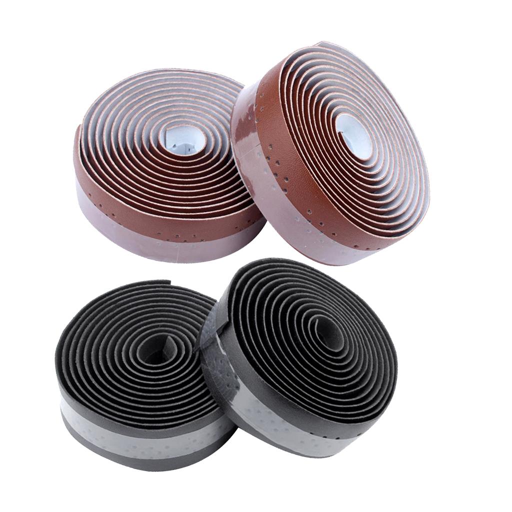 4Pcs Breathable Bicycle Bike Handlebar Tape PU Leather Strap Wrap Black