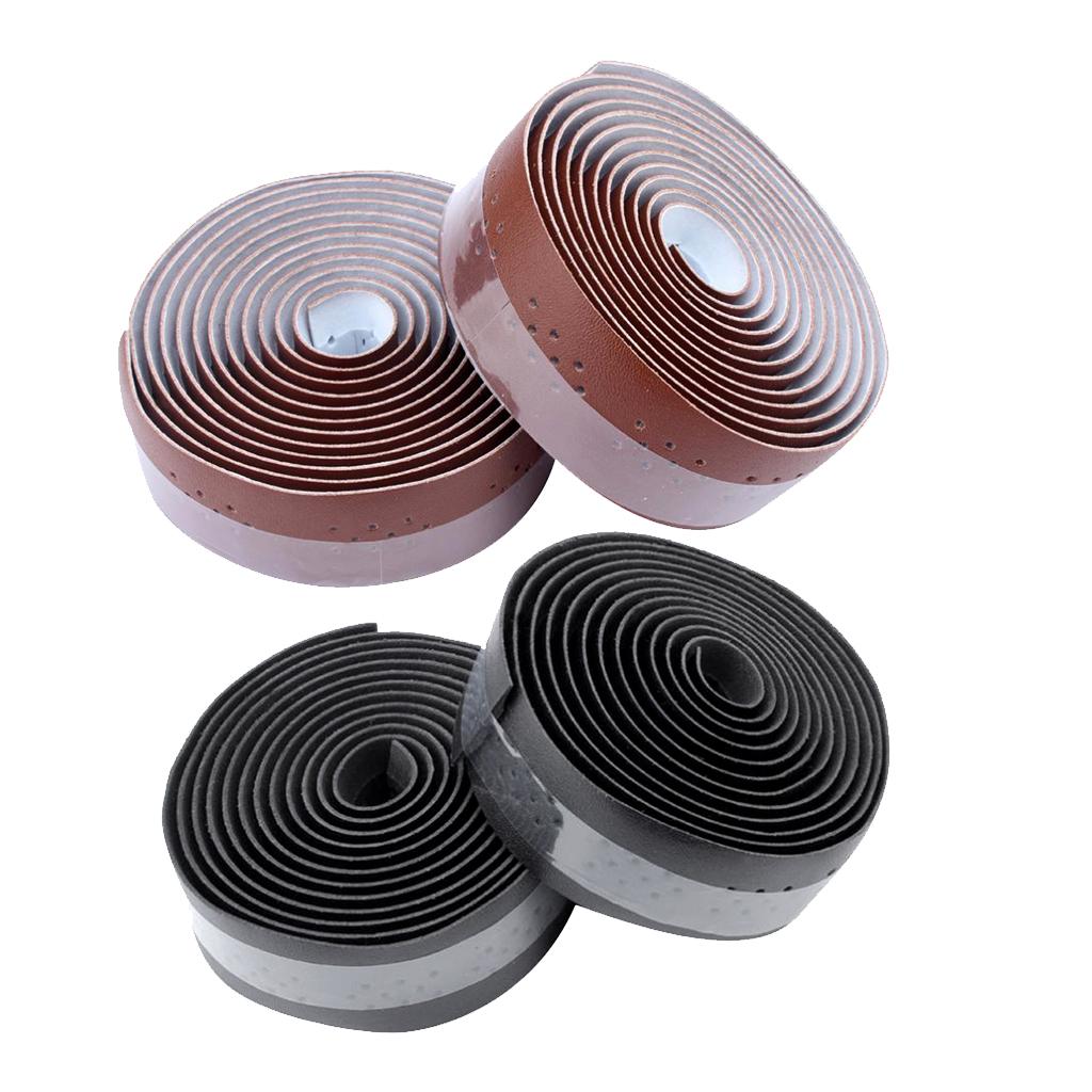 4Pcs Breathable Bicycle Bike Handlebar Tape PU Leather Strap Wrap Black