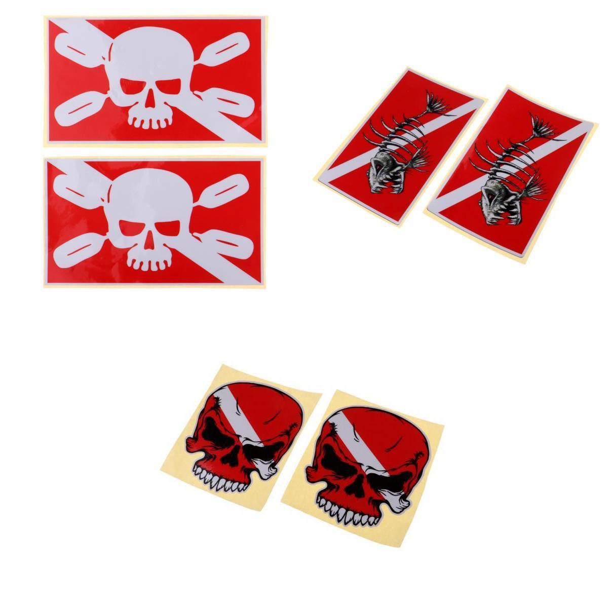 6pcs/Set Reflective Scuba Diving Diver Kayak Sticker Decal Marker Skull Red