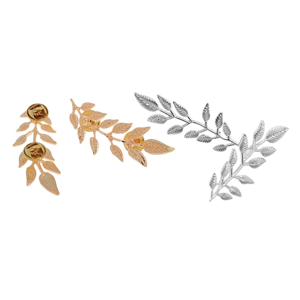 2 Pairs Bohemian Style Leaf Charms Collar Lapel Pin Brooch Silver Gold