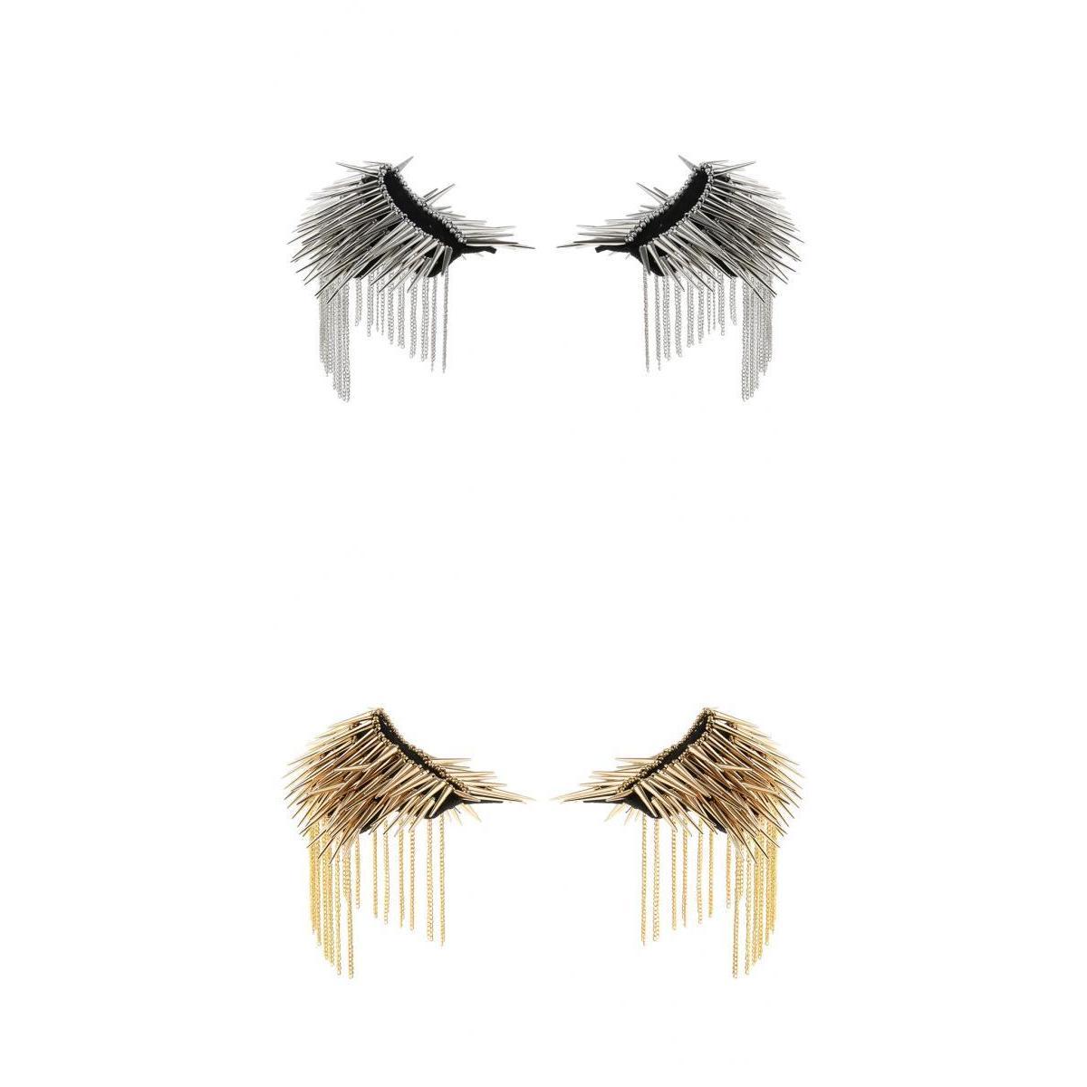 2 Pairs Silver/Gold Rivet Brooch Chain Tassel Epaulet Shoulder Board Punk