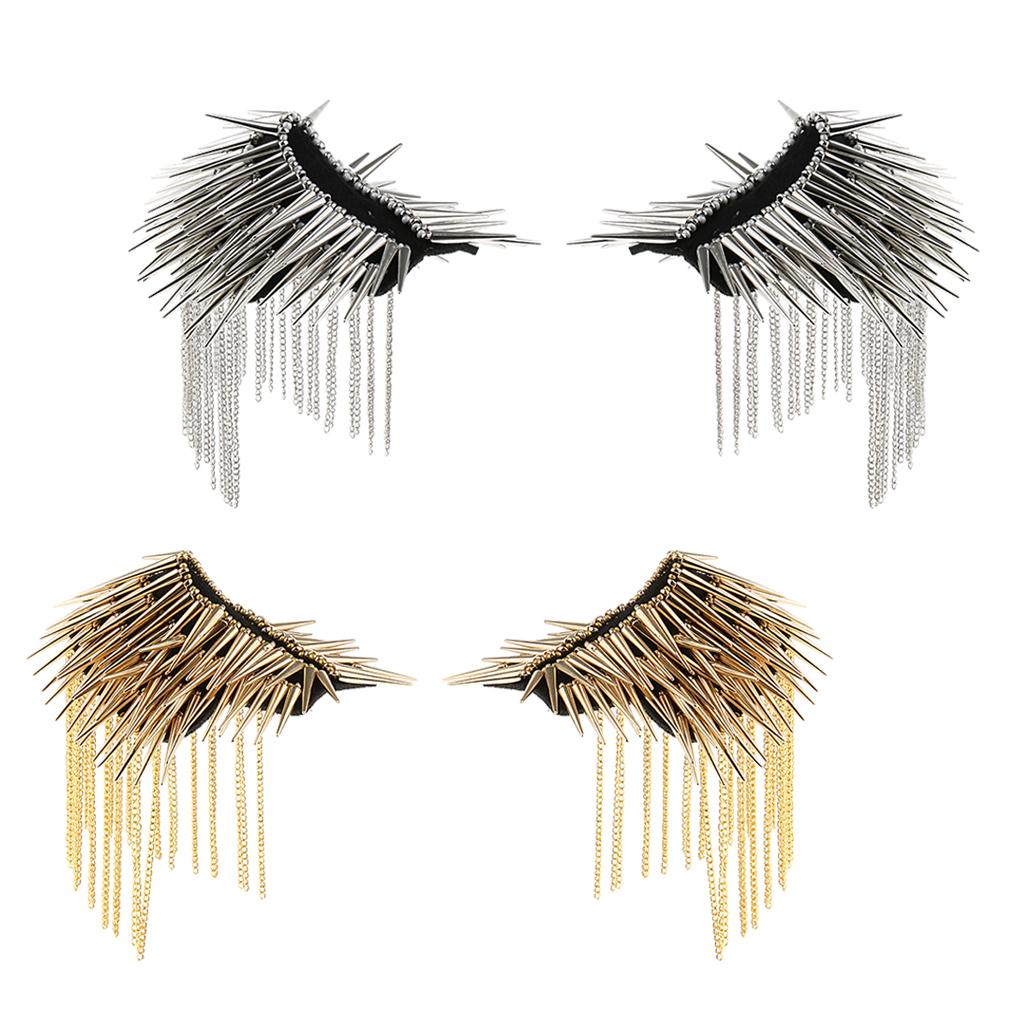 2 Pairs Silver/Gold Rivet Brooch Chain Tassel Epaulet Shoulder Board Punk