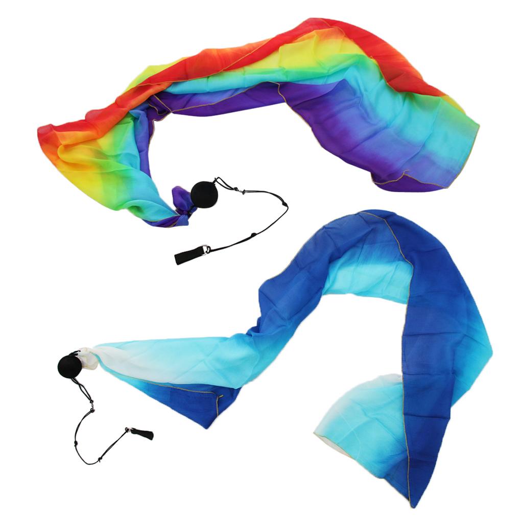 2Pcs Belly Dance Flowy Silk Veil Poi Throw Balls Dancing Costume Accessories