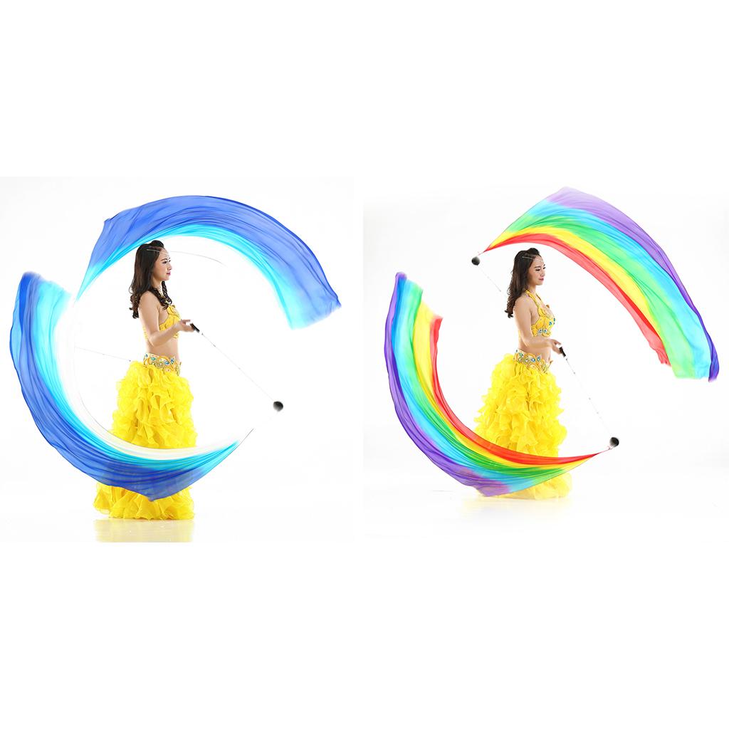 2Pcs Belly Dance Flowy Silk Veil Poi Throw Balls Dancing Costume Accessories