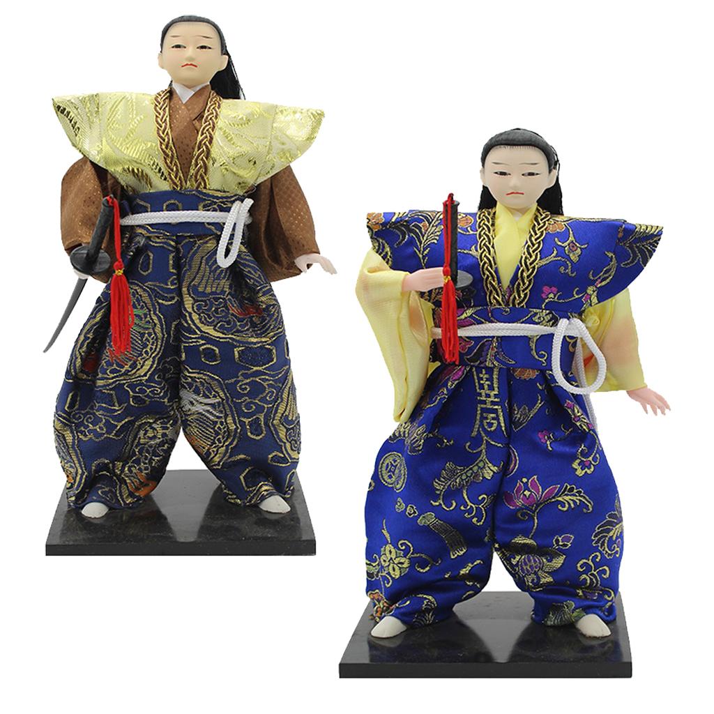 2Pcs Vintage Japanese Samurai Kimono Doll Oriental Dolls Model Craft 12inch