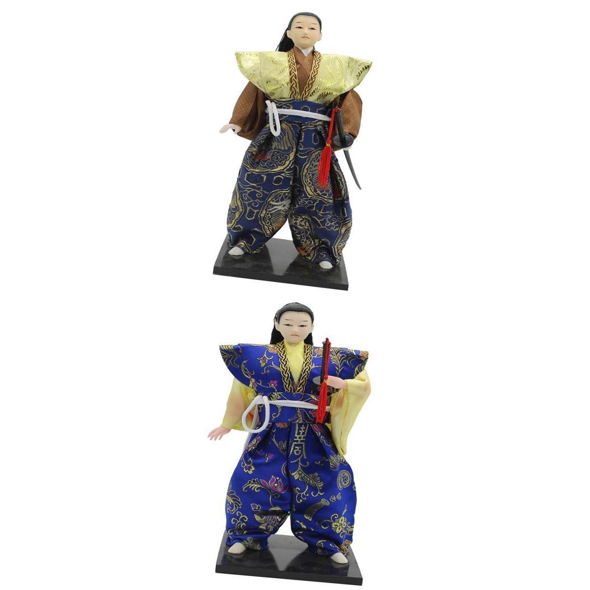 2Pcs Vintage Japanese Samurai Kimono Doll Oriental Dolls Model Craft 12inch