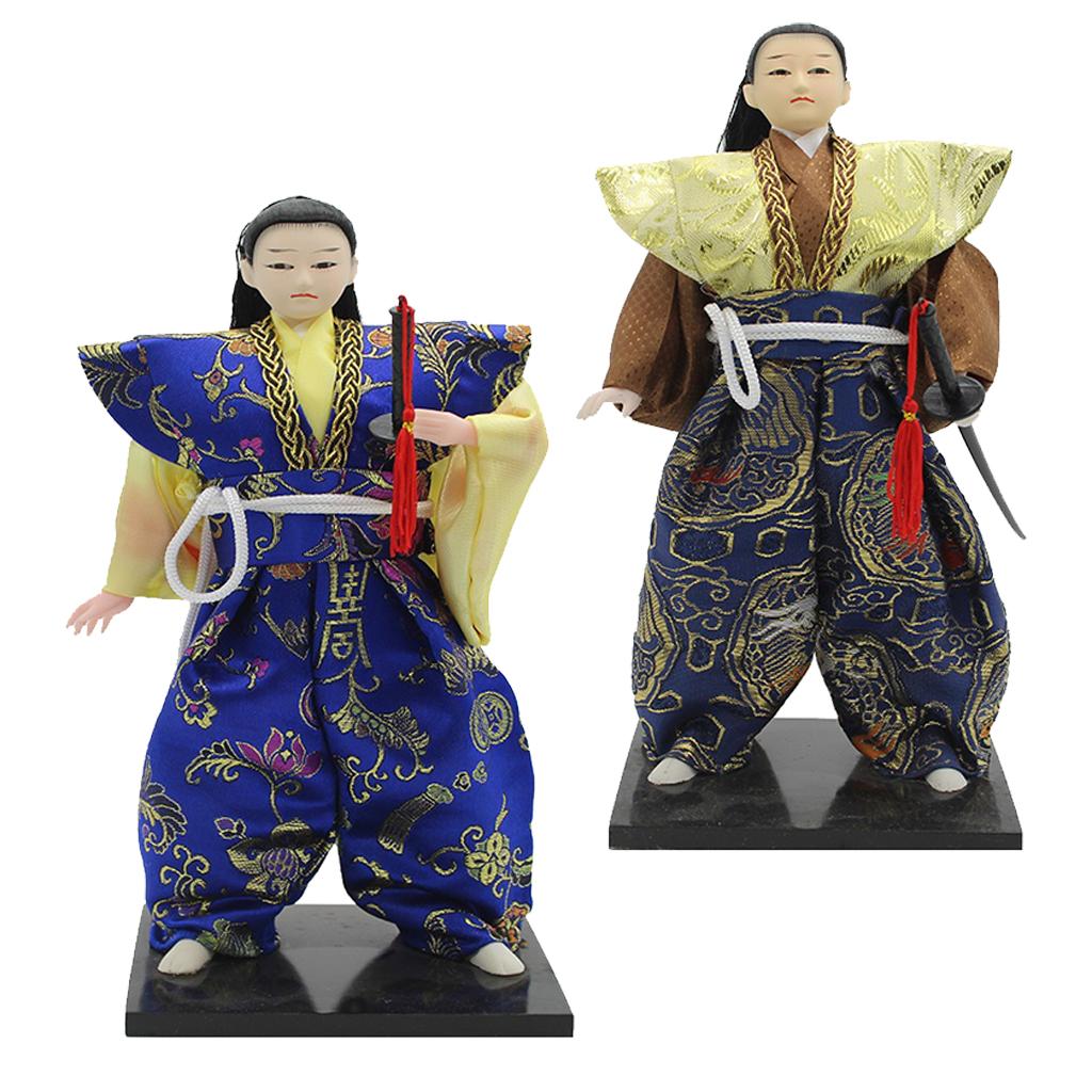 2Pcs Vintage Japanese Samurai Kimono Doll Oriental Dolls Model Craft 12inch