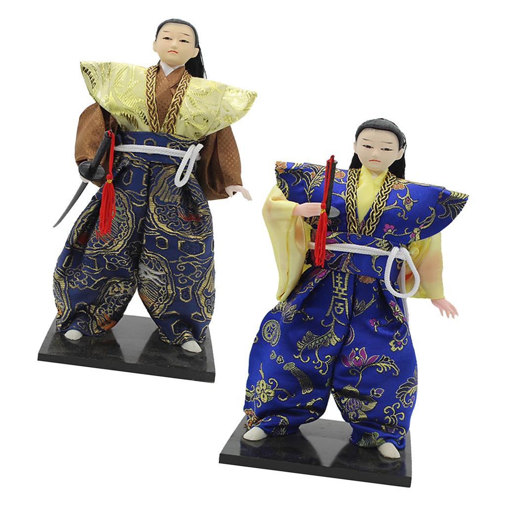 2Pcs Vintage Japanese Samurai Kimono Doll Oriental Dolls Model Craft 12inch
