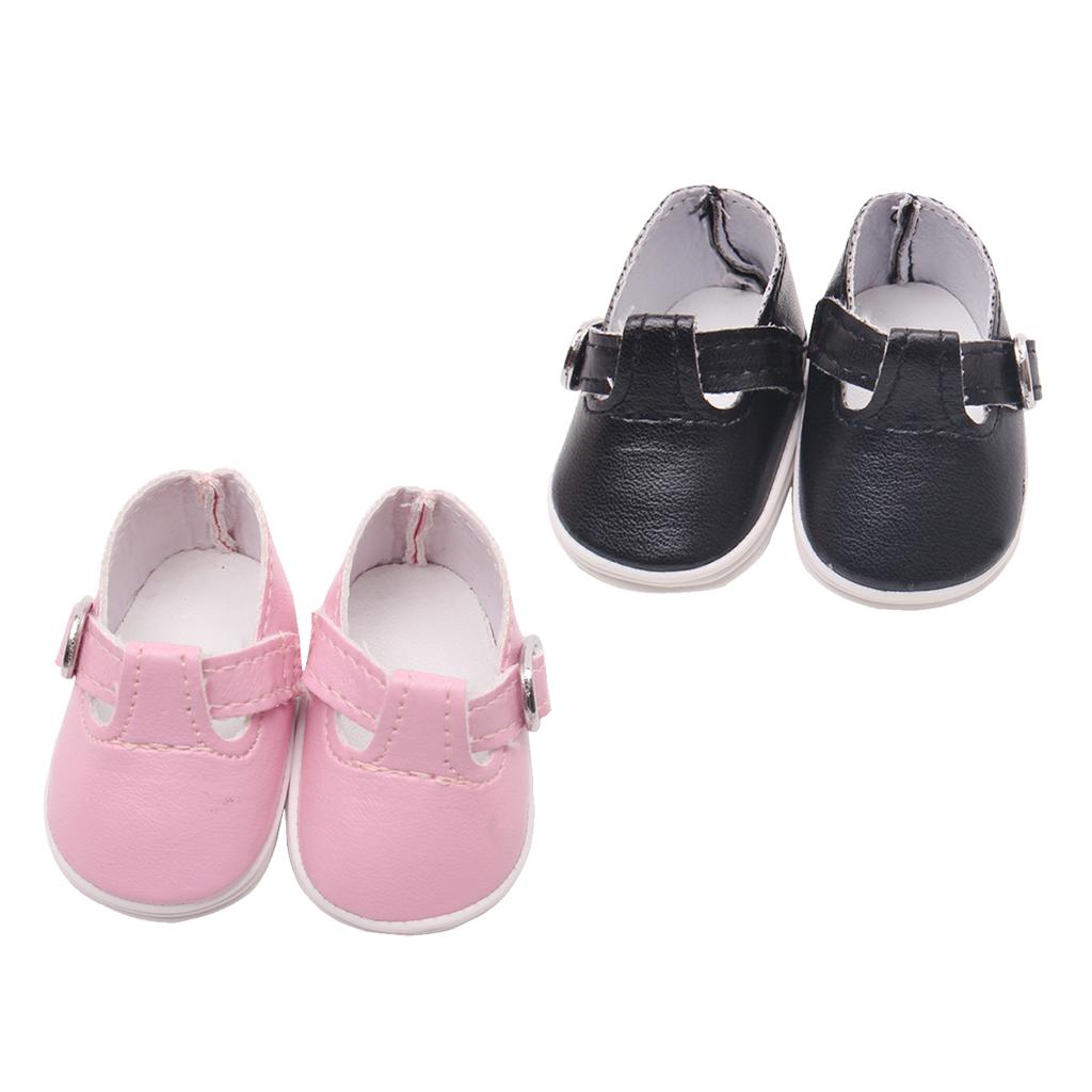 2 Pairs PU Leather Shoes with Buckles for Mell Chan 14.5 "