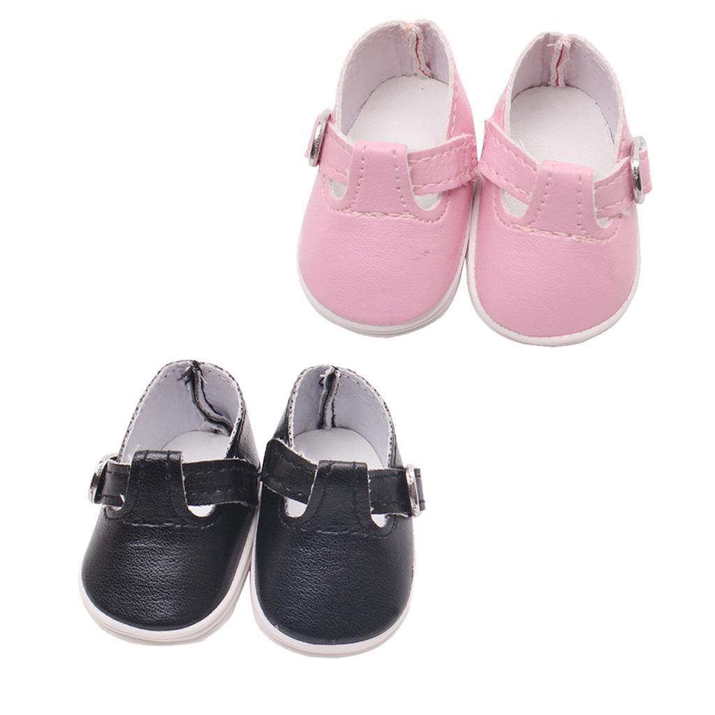 2 Pairs PU Leather Shoes with Buckles for Mell Chan 14.5 "