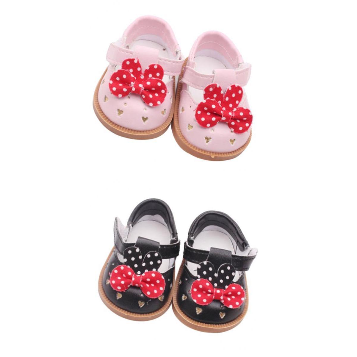 2 Pair Cute PU Leather Shoes Bowknot Shoes for 18 Dolls Accs "