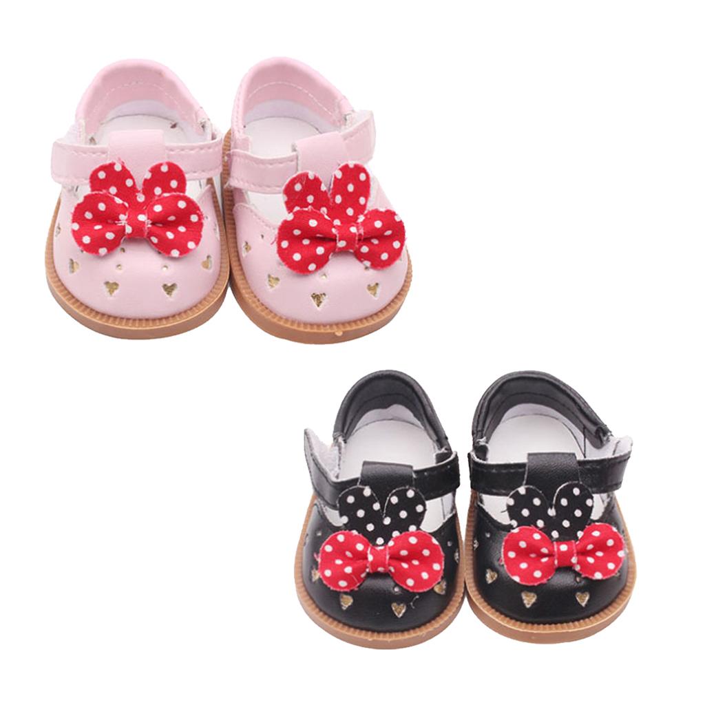 2 Pair Cute PU Leather Shoes Bowknot Shoes for 18 Dolls Accs "