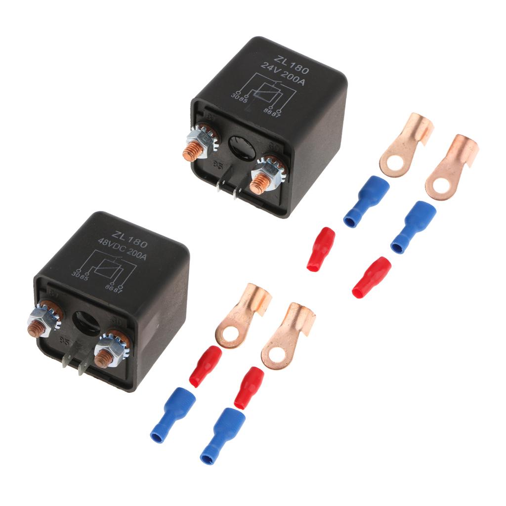 2 Pieces Car Motor Starter Heavy Duty Split Charge 4 Pin Relay 200A 24V 48V