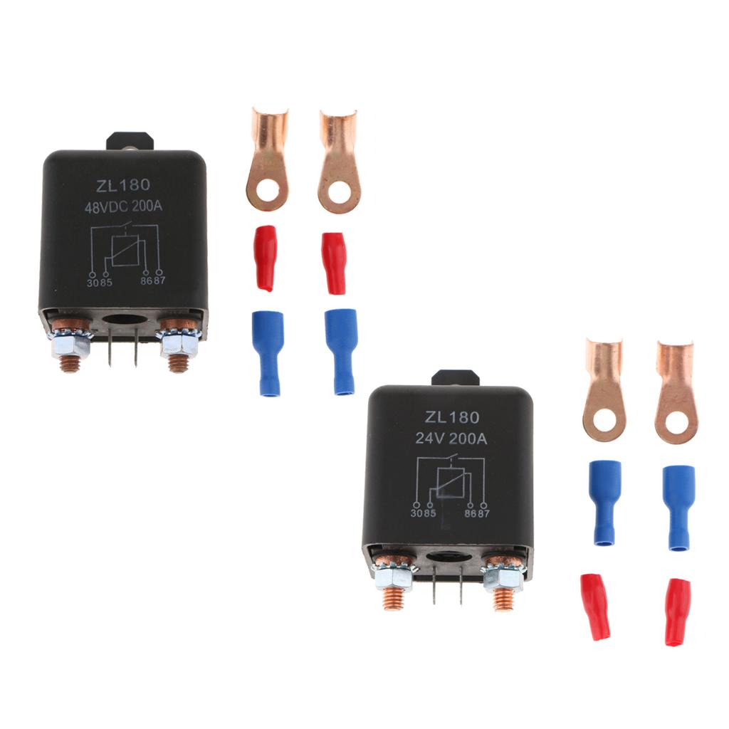 2 Pieces Car Motor Starter Heavy Duty Split Charge 4 Pin Relay 200A 24V 48V