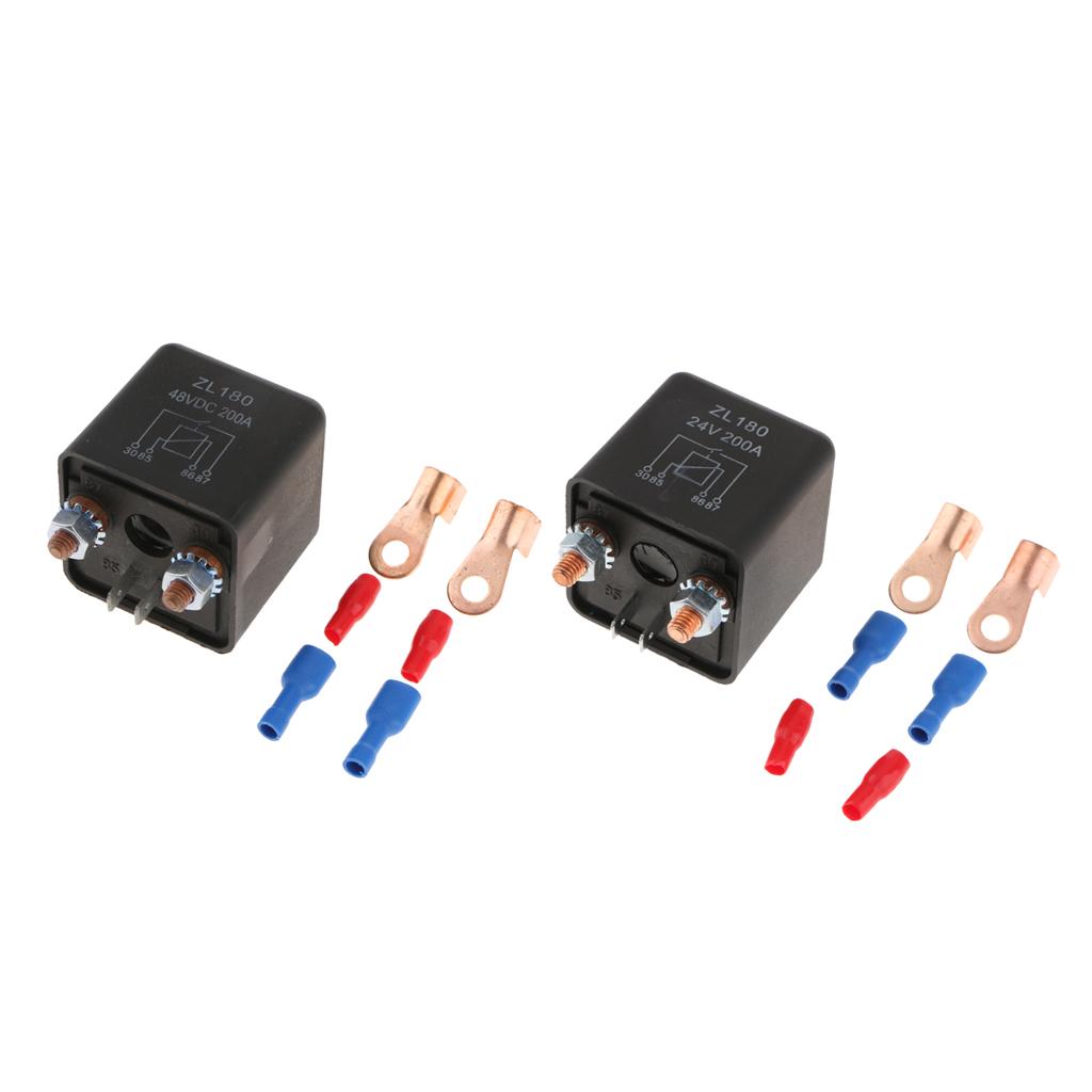 2 Pieces Car Motor Starter Heavy Duty Split Charge 4 Pin Relay 200A 24V 48V