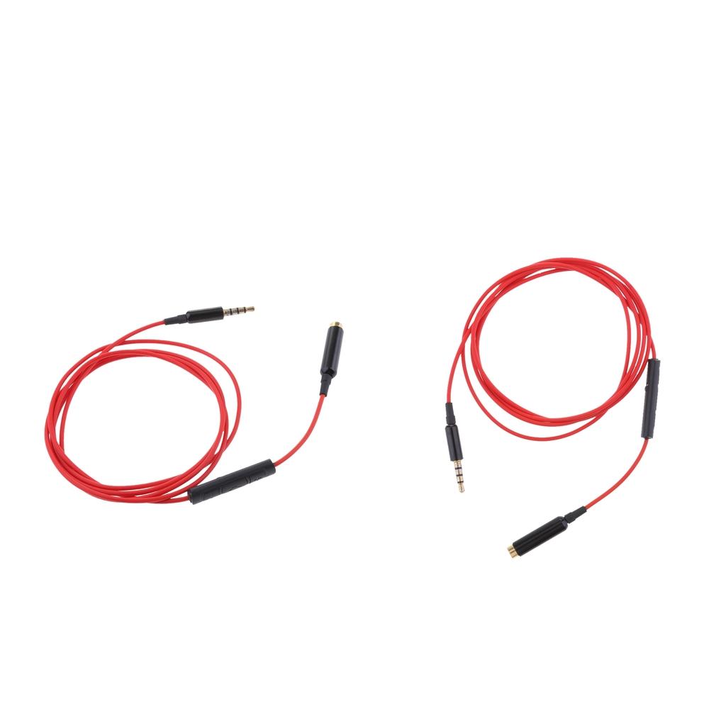 2x 3.5mm Male to 3.5mm Female Stereo Audio Cable with remote & mic Red