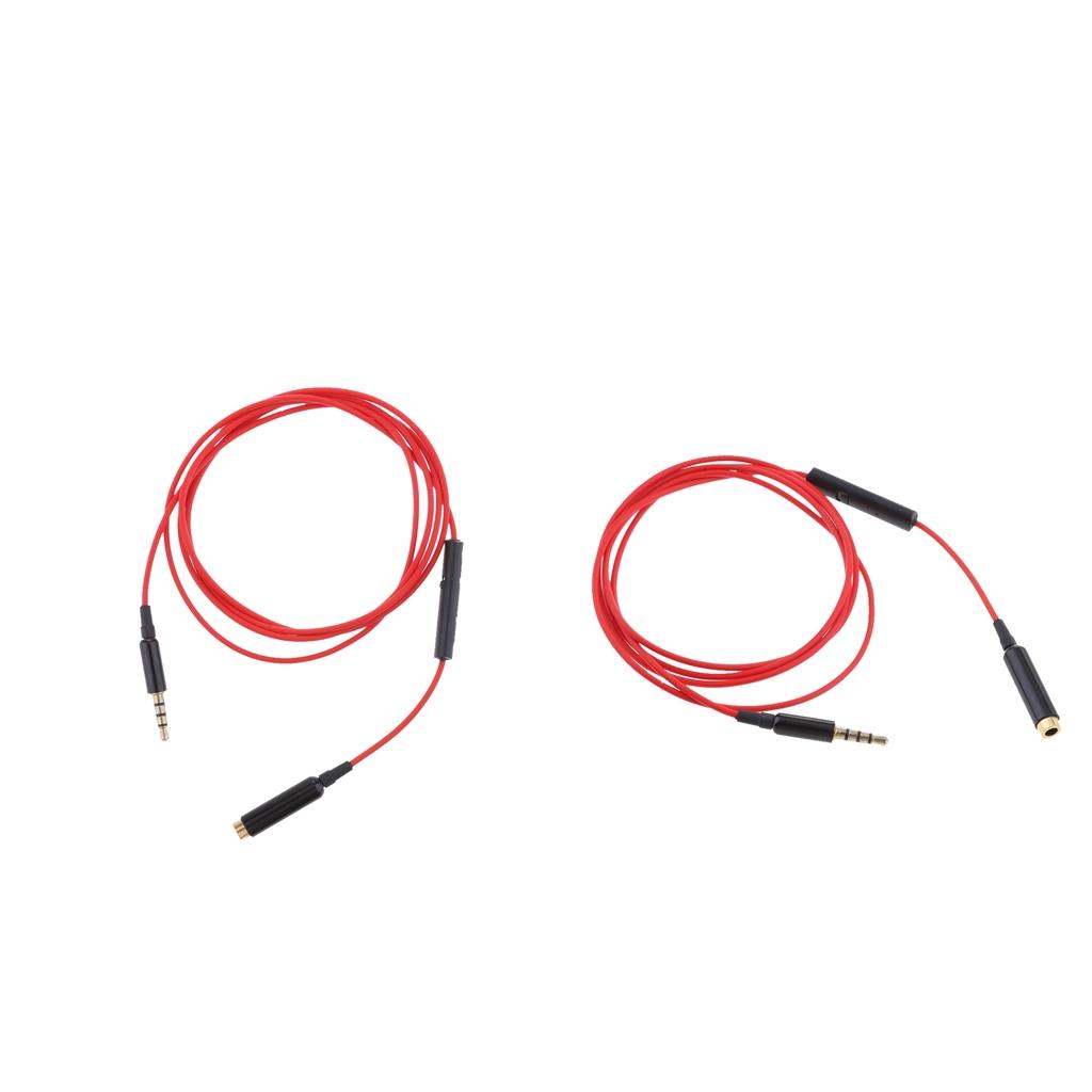 2x 3.5mm Male to 3.5mm Female Stereo Audio Cable with remote & mic Red