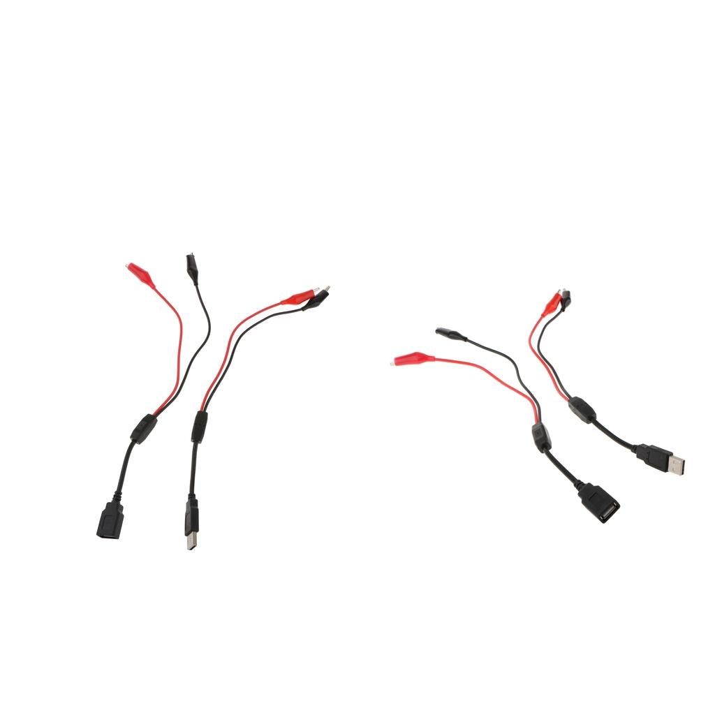 2x Alligator Clips to USB Male + Alligator Clips to USB Female Test Wire