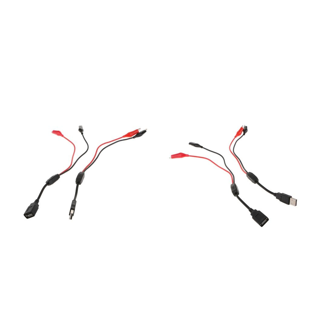 2x Alligator Clips to USB Male + Alligator Clips to USB Female Test Wire