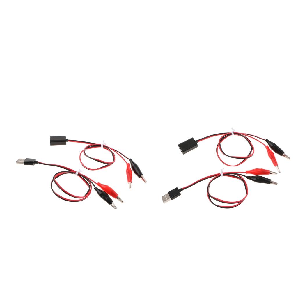 2x Alligator Clips to USB Male + Alligator Clips to USB Female Test Lead