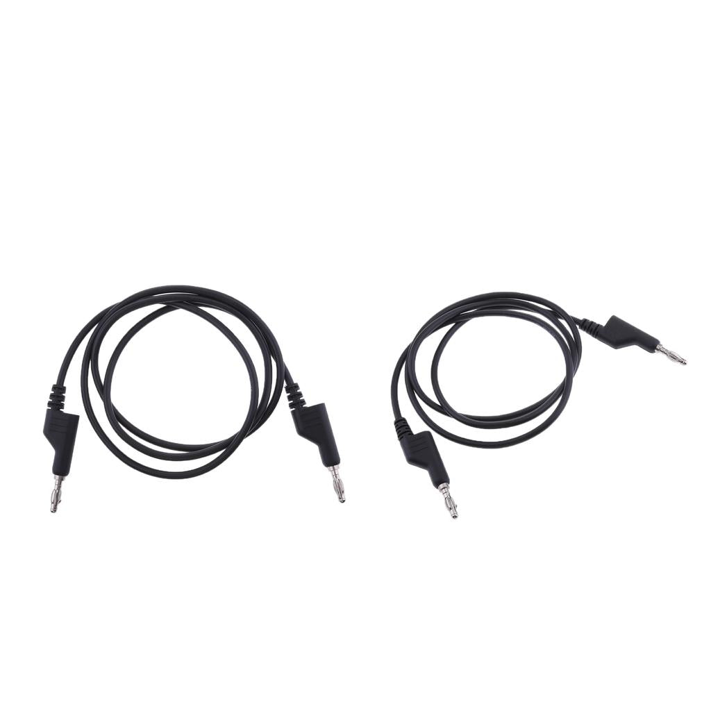 2Pieces 4mm Stackable Banana Plug Wire Soft Silicone Test Cable Lead Black