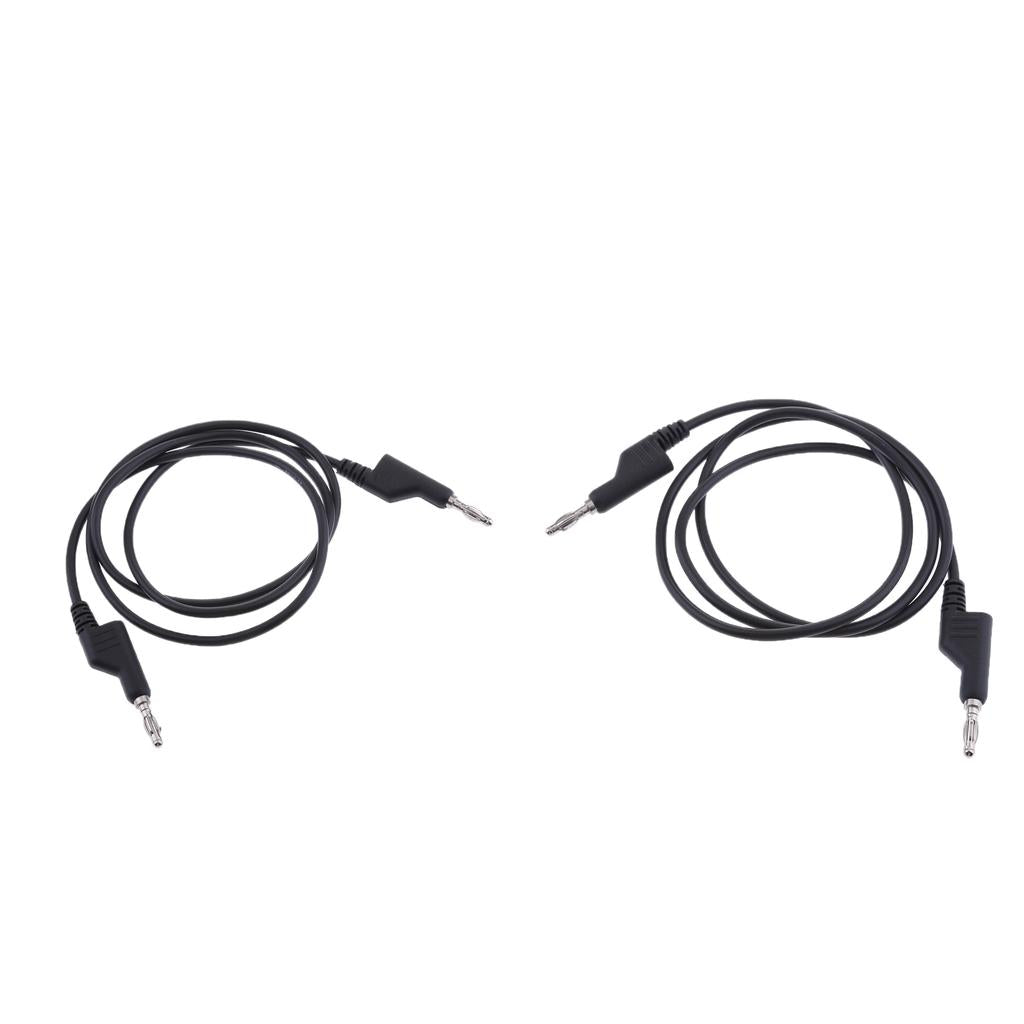 2Pieces 4mm Stackable Banana Plug Wire Soft Silicone Test Cable Lead Black