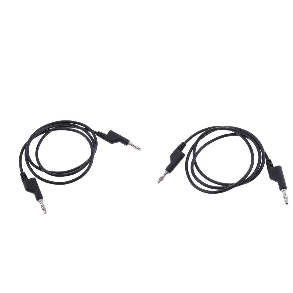 2Pieces 4mm Stackable Banana Plug Wire Soft Silicone Test Cable Lead Black