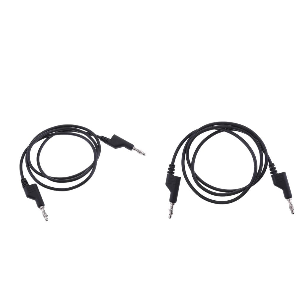 2Pieces 4mm Stackable Banana Plug Wire Soft Silicone Test Cable Lead Black
