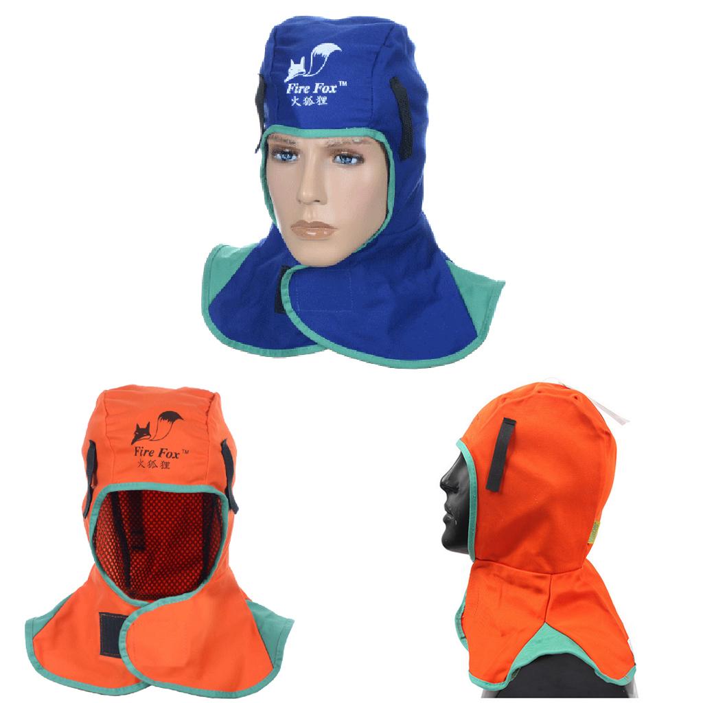 3Pcs Flame Retardant Safey Helmet Welding Neck Protective Hood Orange+Blue