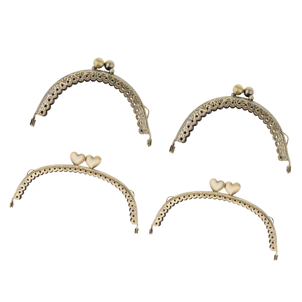 4x Antique Bronze Purse Frame Heart Kiss Clasp Lock Bag Coin Change Bag DIY
