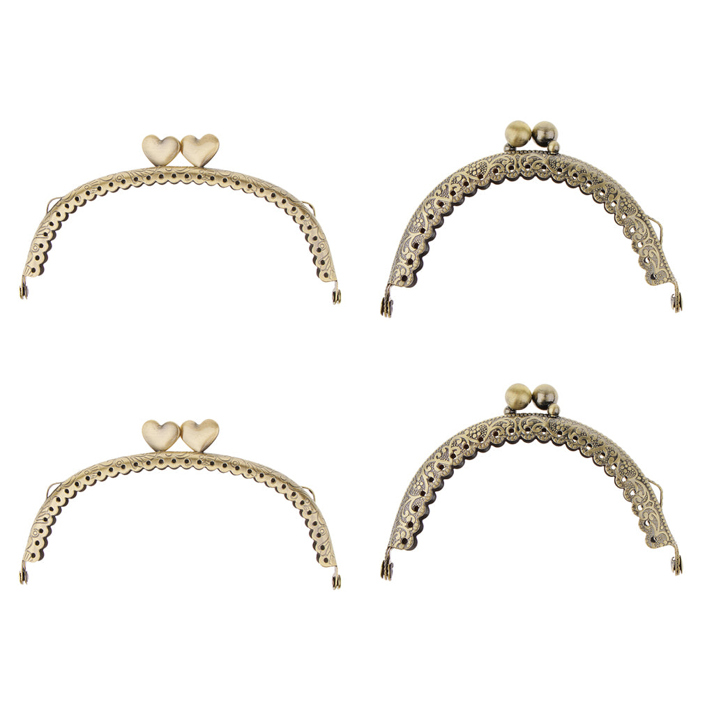 4x Antique Bronze Purse Frame Heart Kiss Clasp Lock Bag Coin Change Bag DIY