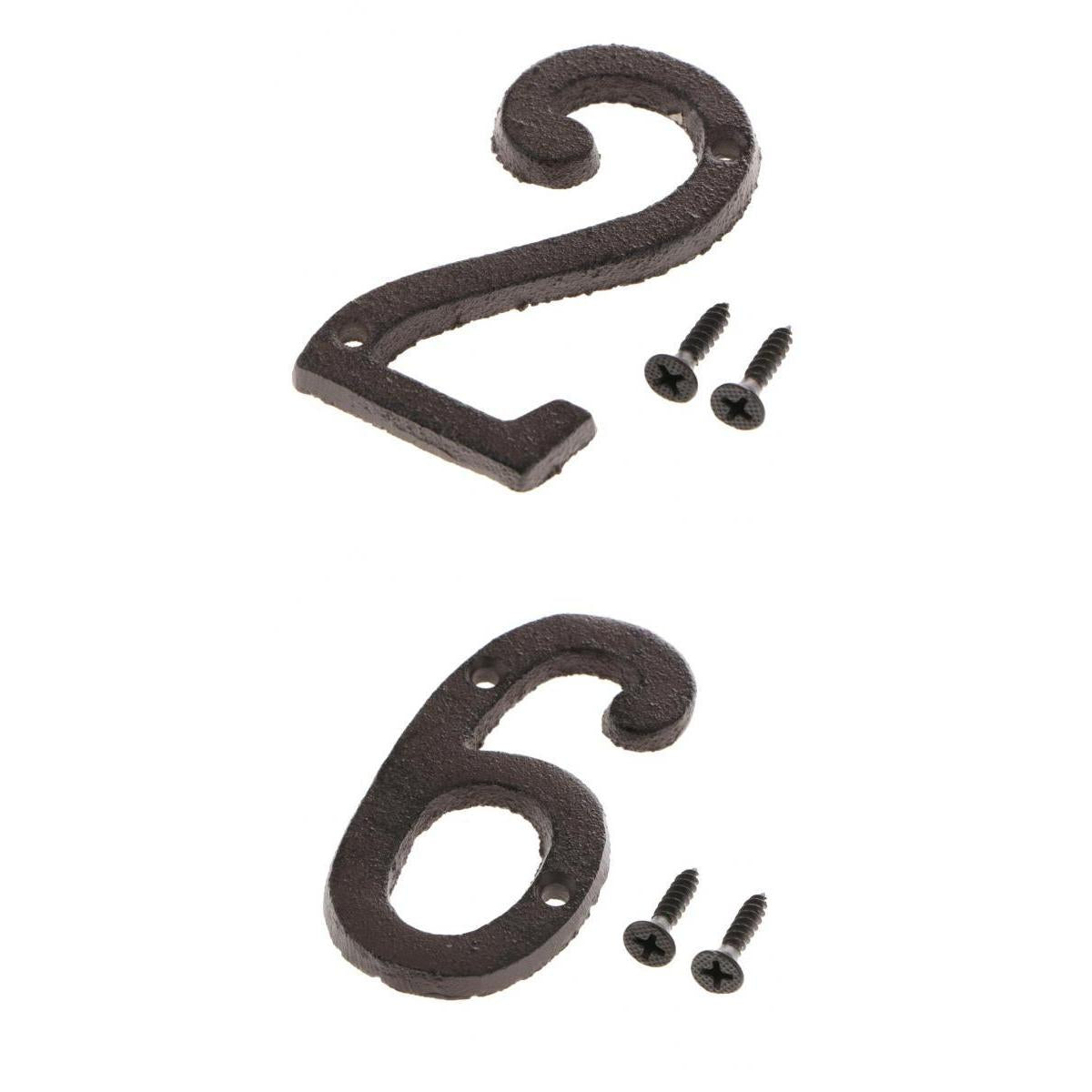 2x Wrought Iron Antique House Door Number Sign Plaque DIY Digit Numbers 2 6
