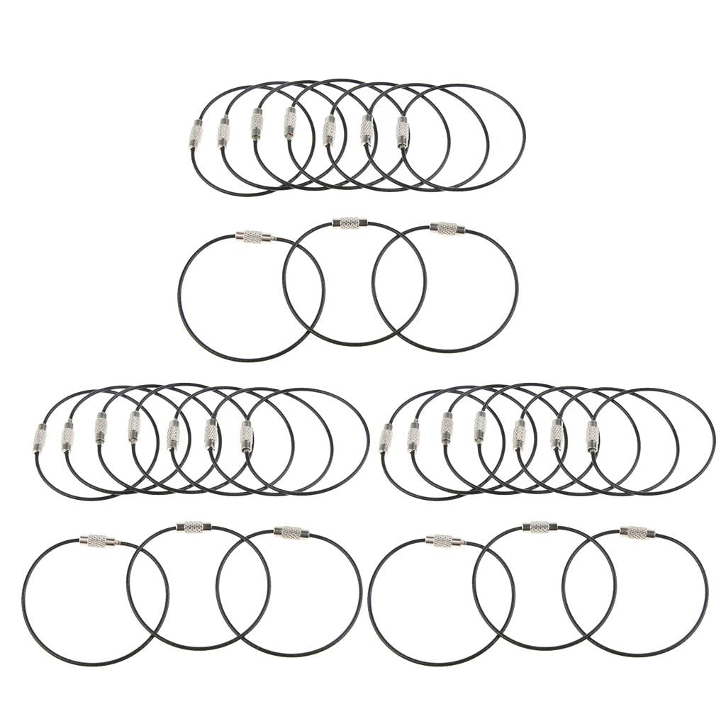 30Pcs Cable Wire Loop Luggage Tag Loops Stainless Steel Wire Straps Black