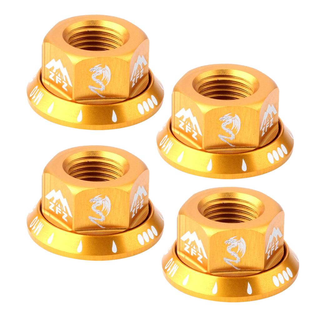 4Pcs Bicycle Hubs Nut M10 Folding Fixed Gear Bike Wheel Hubs Axle Screw Gold