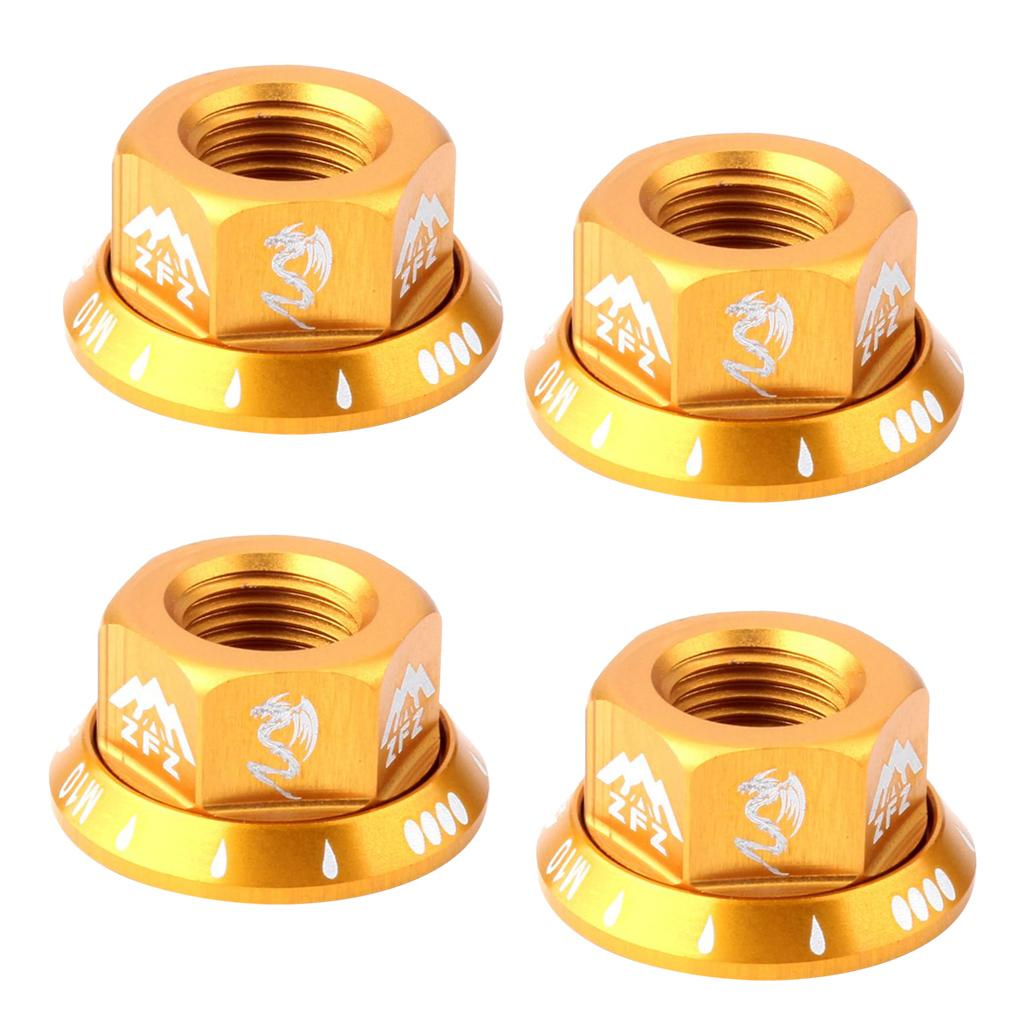 4Pcs Bicycle Hubs Nut M10 Folding Fixed Gear Bike Wheel Hubs Axle Screw Gold