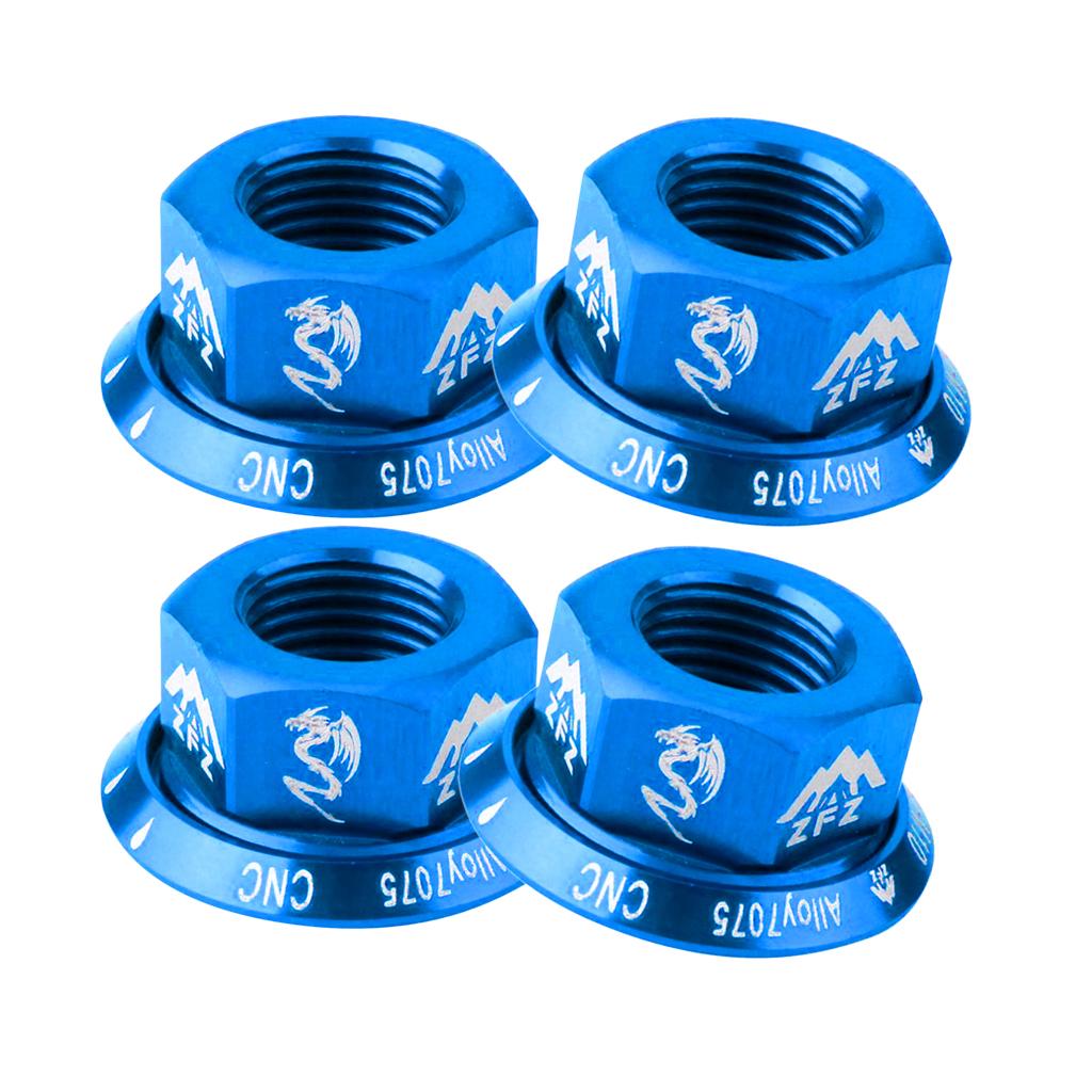 4Pcs Bicycle Hubs Nut M10 Folding Fixed Gear Bike Wheel Hubs Axle Screw Blue