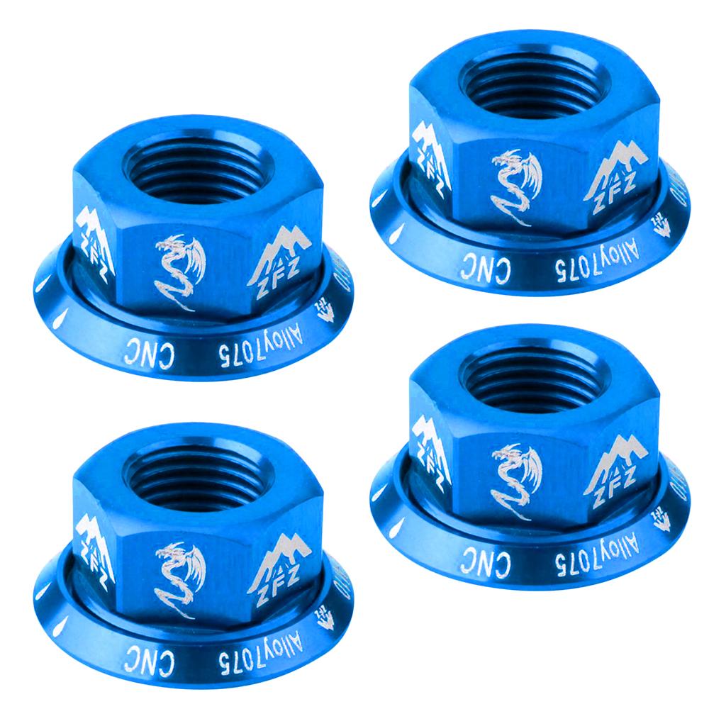 4Pcs Bicycle Hubs Nut M10 Folding Fixed Gear Bike Wheel Hubs Axle Screw Blue