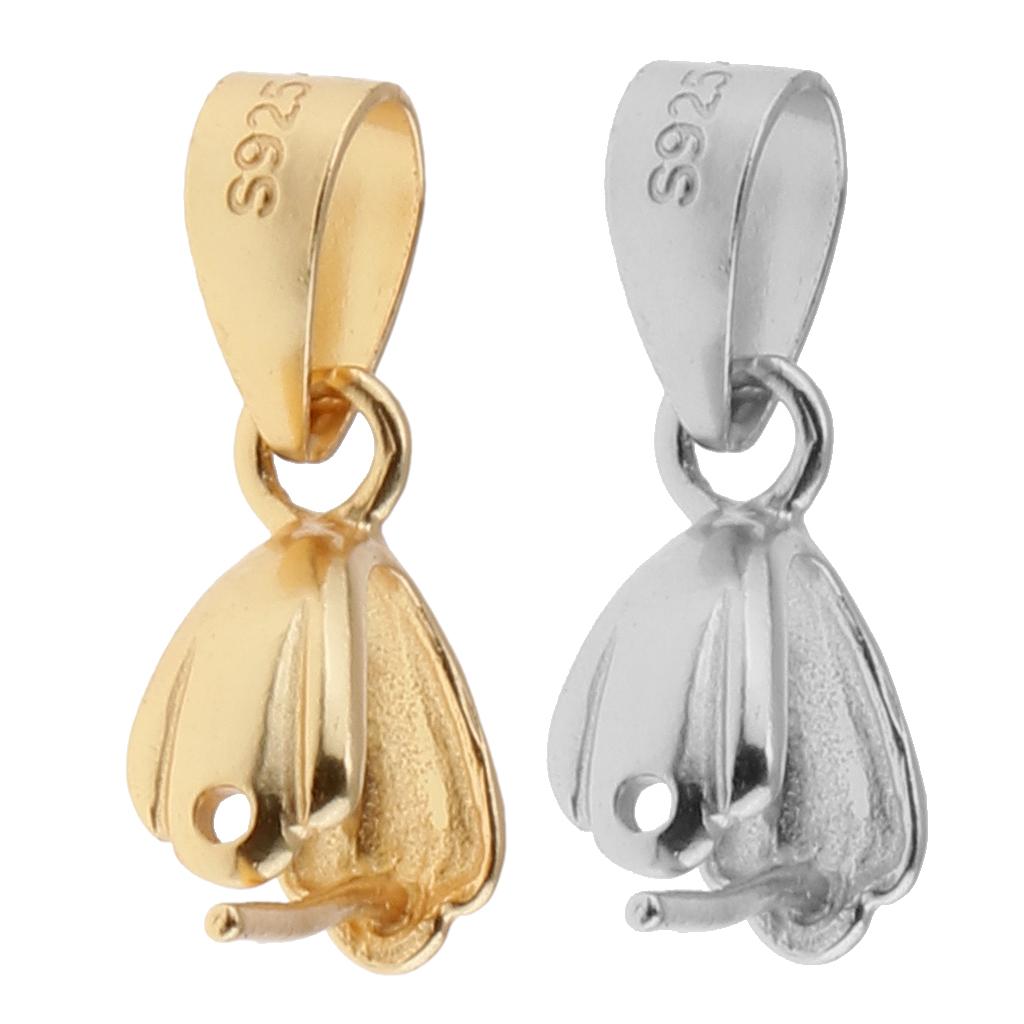 2 Pieces 925 Sterling Silver Pinch Clip Bail Clasp Charm Pendant Connector 6.5mm