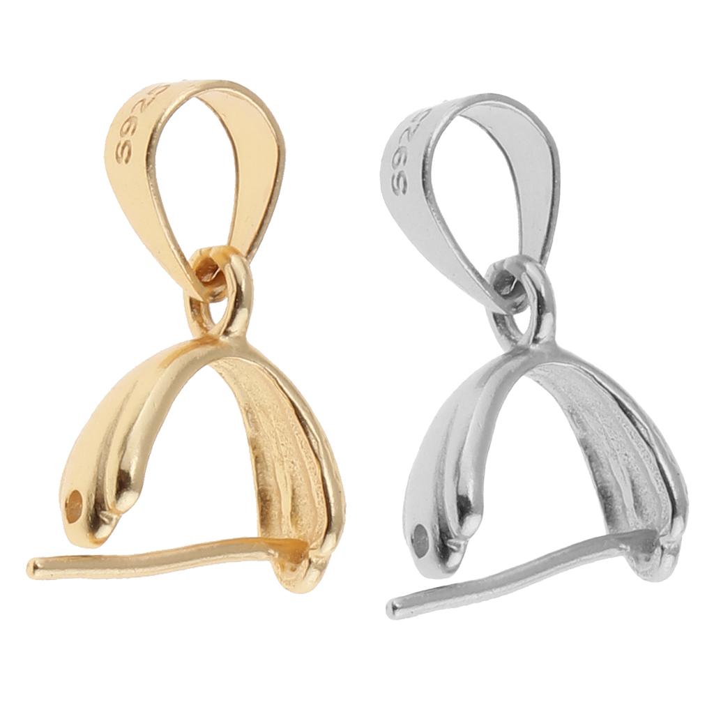 2 Pieces 925 Sterling Silver Pinch Clip Bail Clasp Charm Pendant Connector 6.5mm