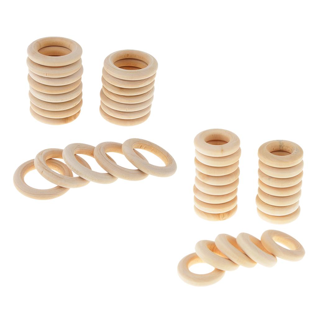 40Pcs DIY Jewelry Making Wooden Teething Ring for DIY Crafts Decor 25mm 30mm