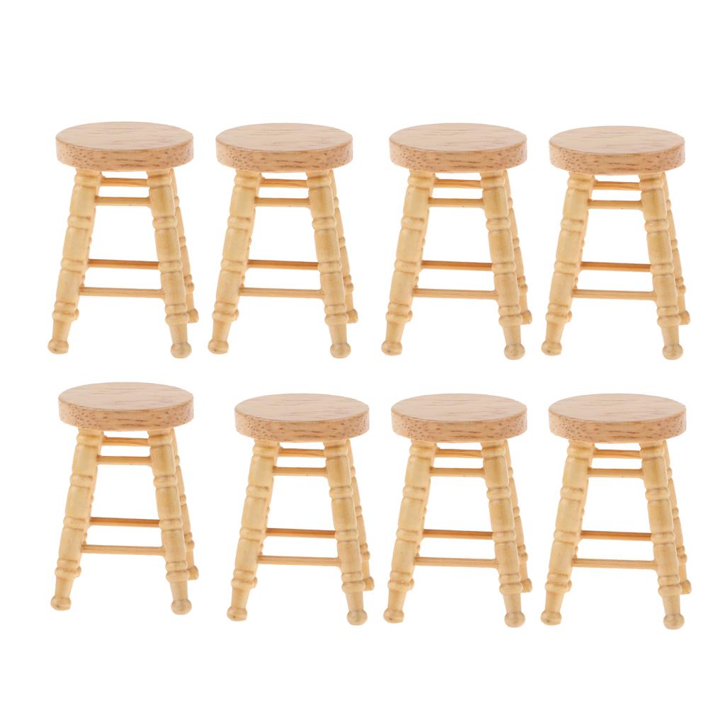 8pcs 1/12 Dollhouse Miniatures Furniture Wooden DIY Mini Round Stool Model