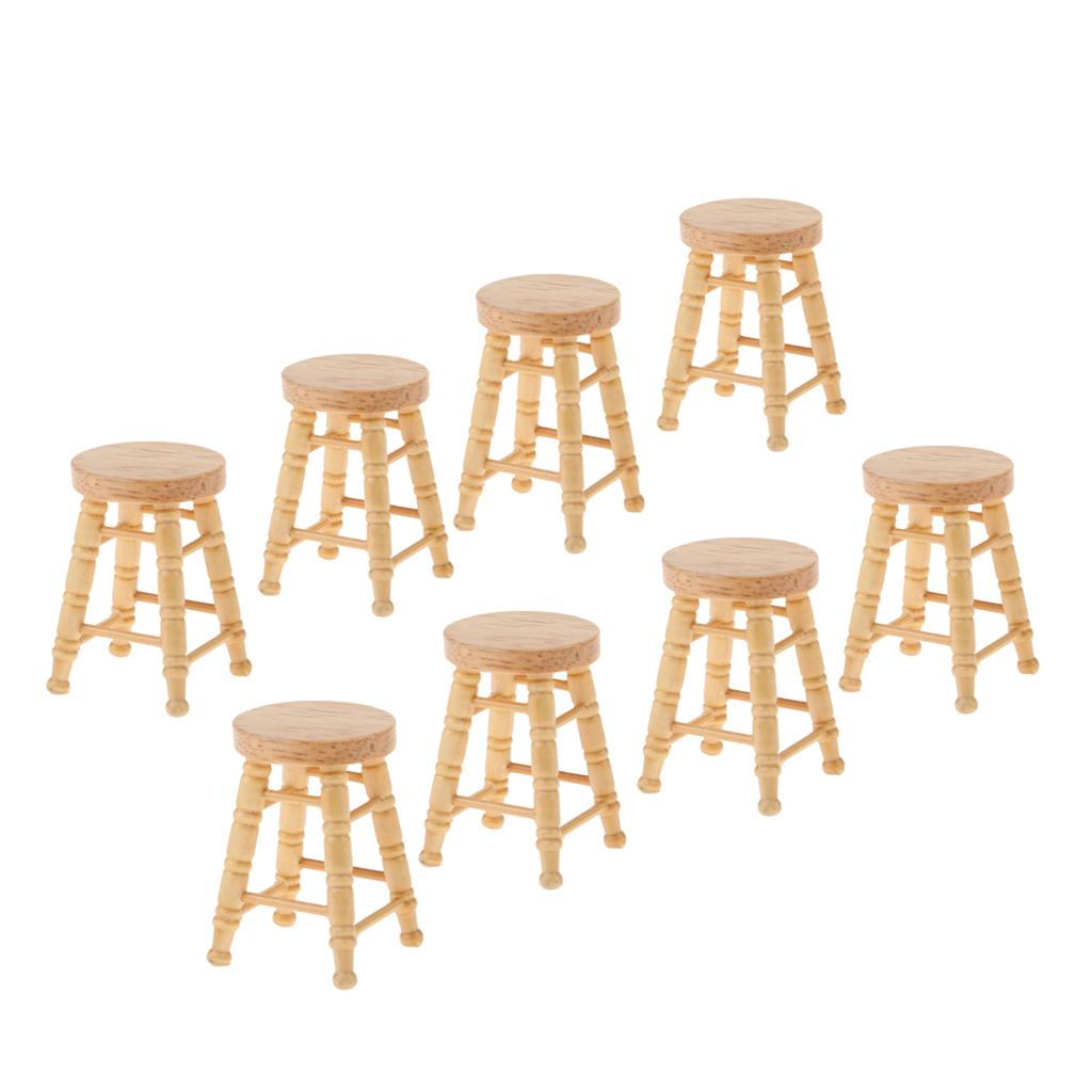 8pcs 1/12 Dollhouse Miniatures Furniture Wooden DIY Mini Round Stool Model