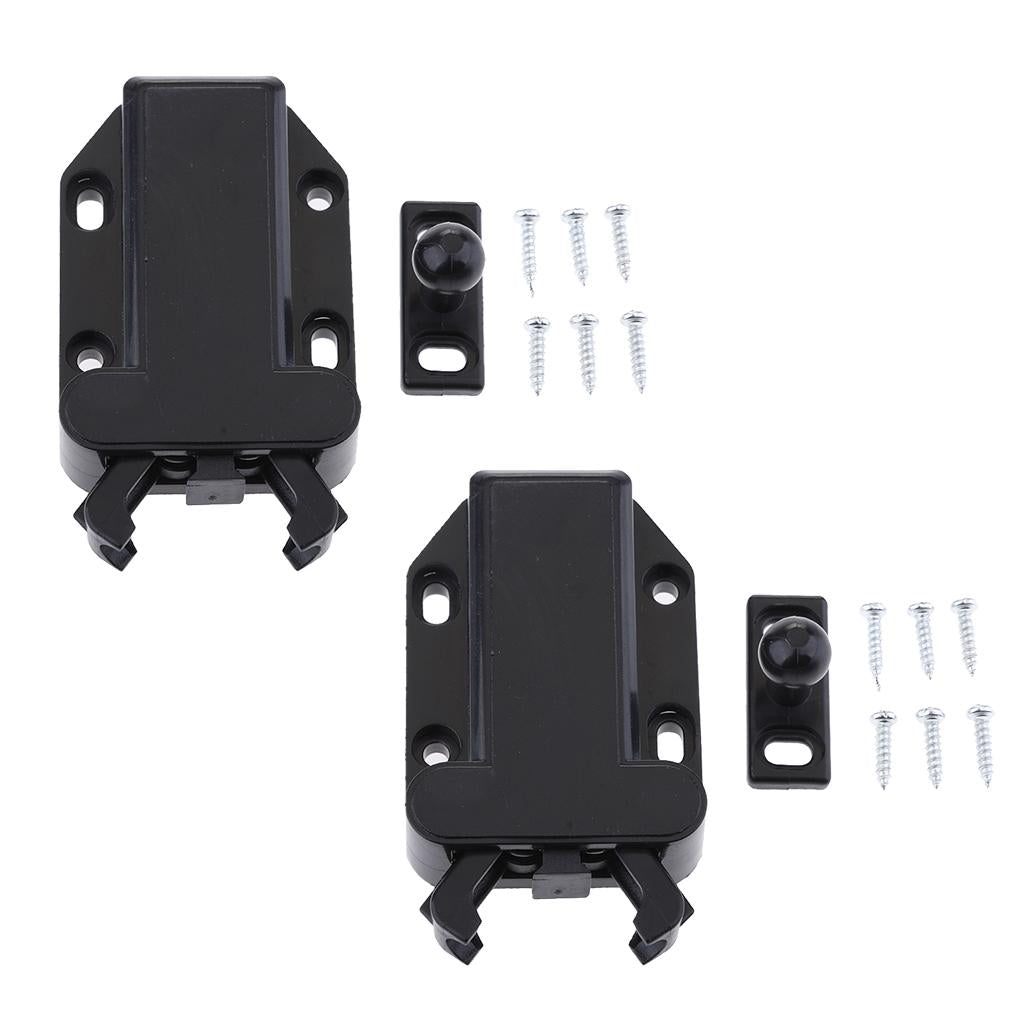 2 Pieces Push To Open Catch Latch for Door Drawer Cabinet Cupboard Black
