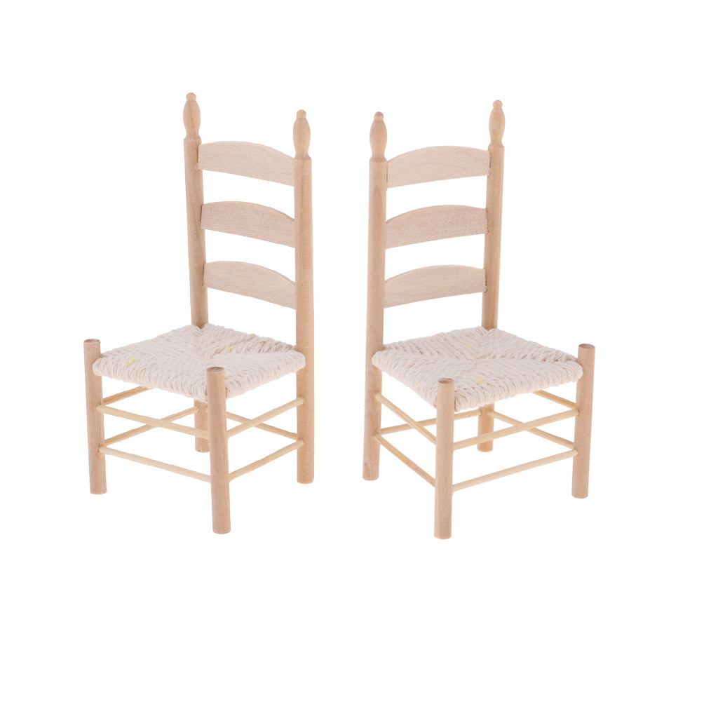 2pcs 1/12 Dollhouse Miniatures Furniture Wooden Mini Chair Natural Wood