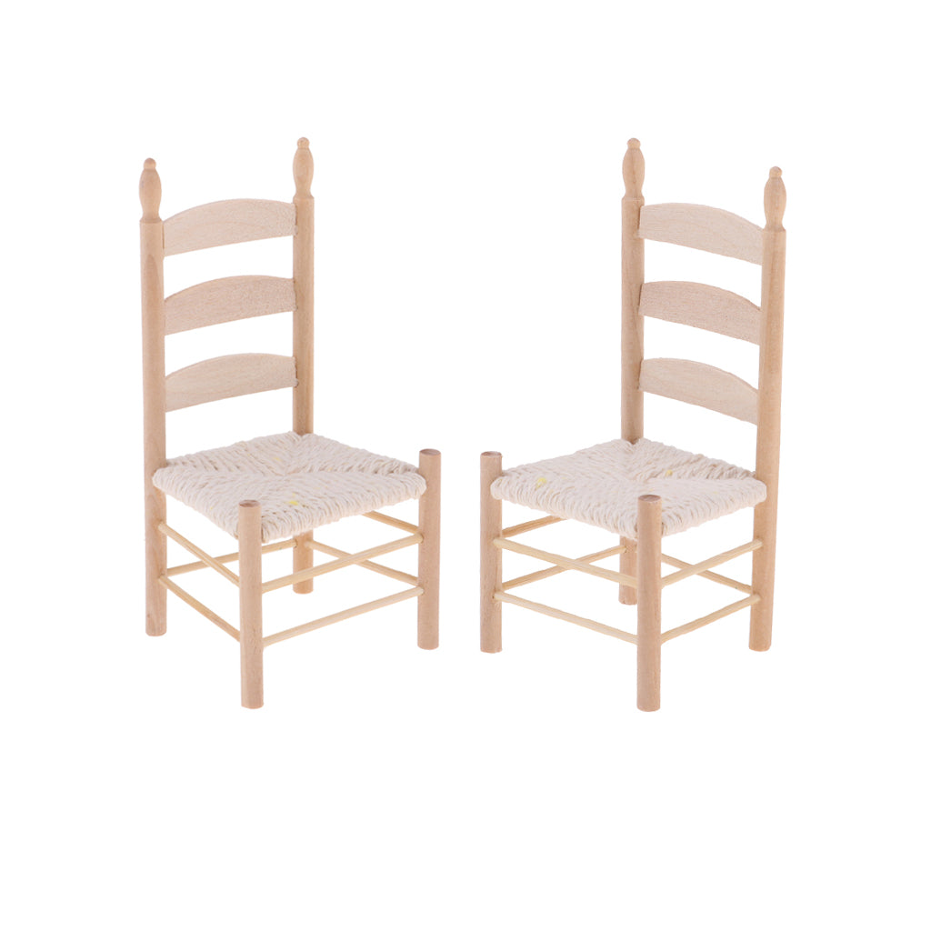 2pcs 1/12 Dollhouse Miniatures Furniture Wooden Mini Chair Natural Wood