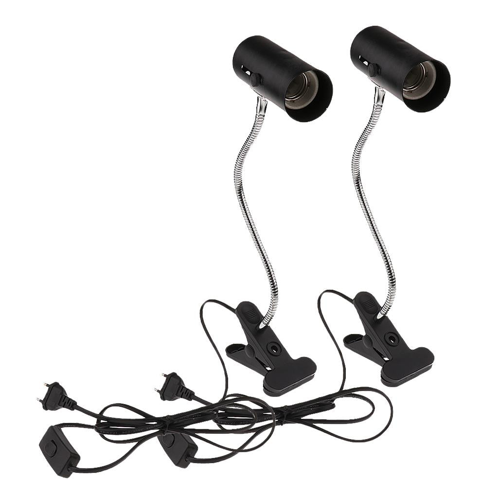 2 Pcs Gooseneck Reptile Ceramic Heating Light Bulb Lamp Holder E27 EU Plug