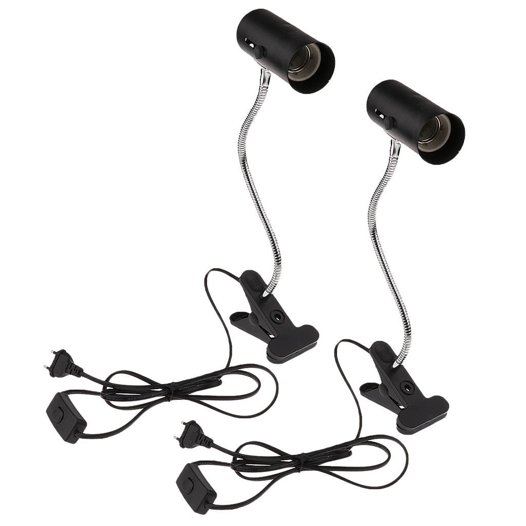 2 Pcs Gooseneck Reptile Ceramic Heating Light Bulb Lamp Holder E27 EU Plug