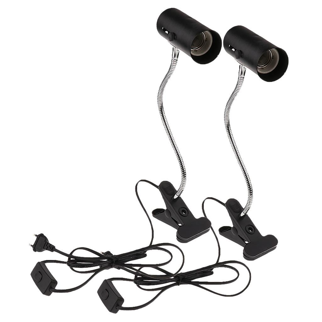 2 Pcs Gooseneck Reptile Ceramic Heating Light Bulb Lamp Holder E27 EU Plug