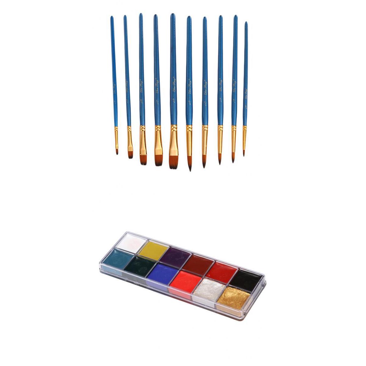 12 Colors Face Body Art Paints Make Up Palette with 10pcs Painting Brushes