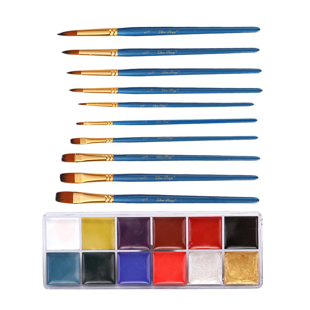 12 Colors Face Body Art Paints Make Up Palette with 10pcs Painting Brushes